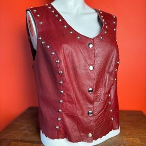 Vintage Red leather studded vest with silver studs